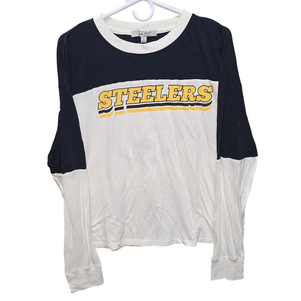 Junk Food Pittsburgh Steelers Long Sleeve Colorblock TShirt XLWomens Black White